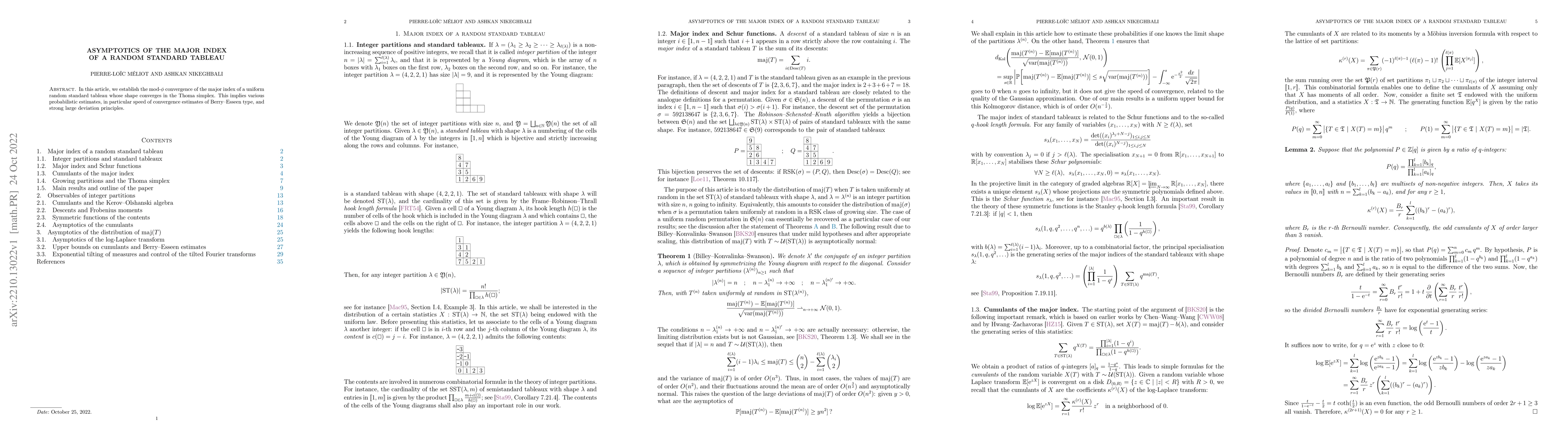 Thumbnail for Asymptotics of the major index of a random standard tableau