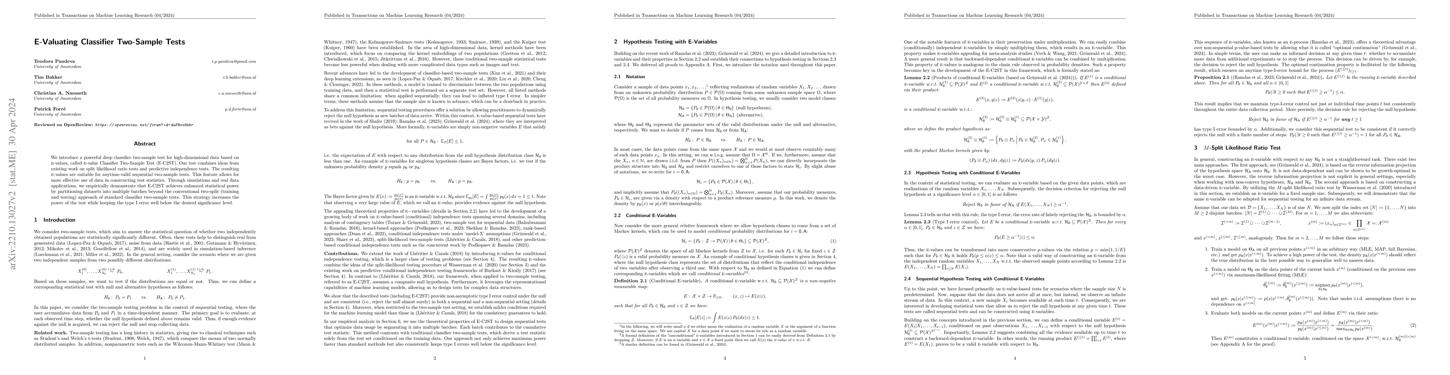 Thumbnail for E-Valuating Classifier Two-Sample Tests