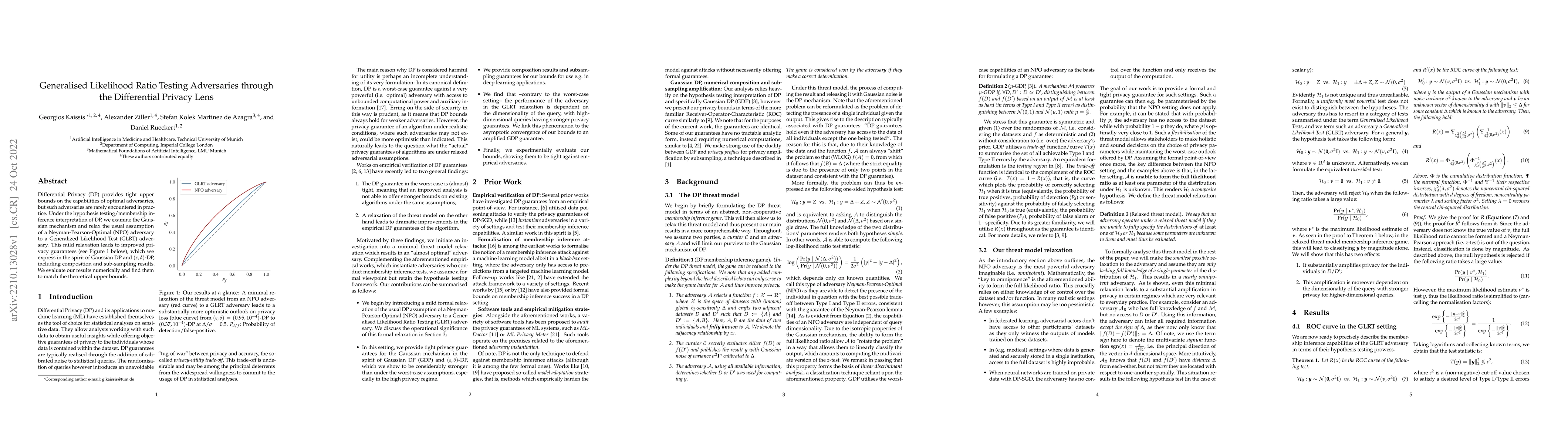 Thumbnail for Generalised Likelihood Ratio Testing Adversaries through the
  Differential Privacy Lens