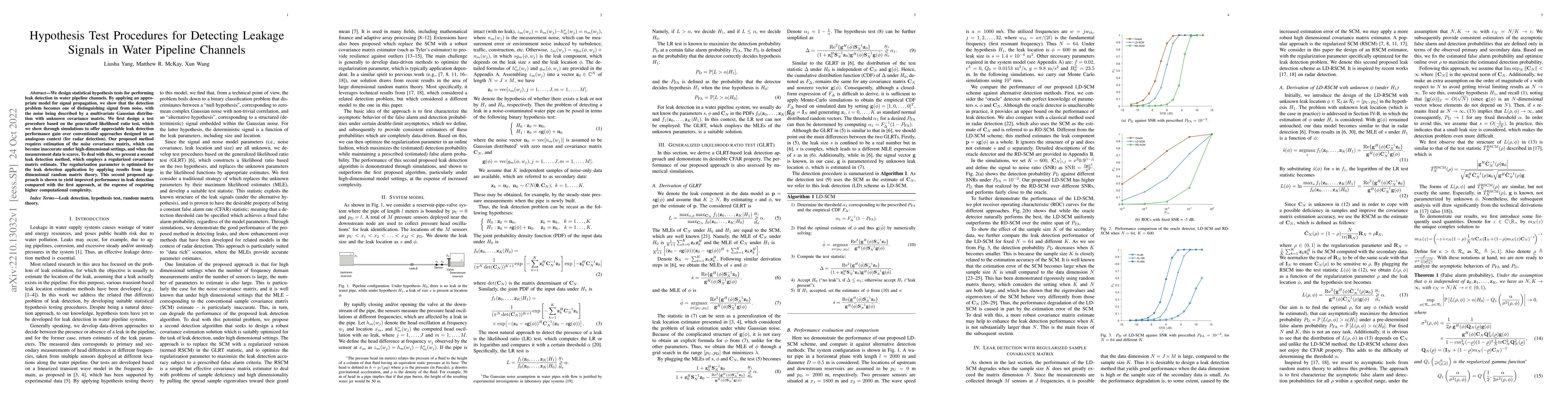 Thumbnail for Hypothesis Test Procedures for Detecting Leakage Signals in Water
  Pipeline Channels