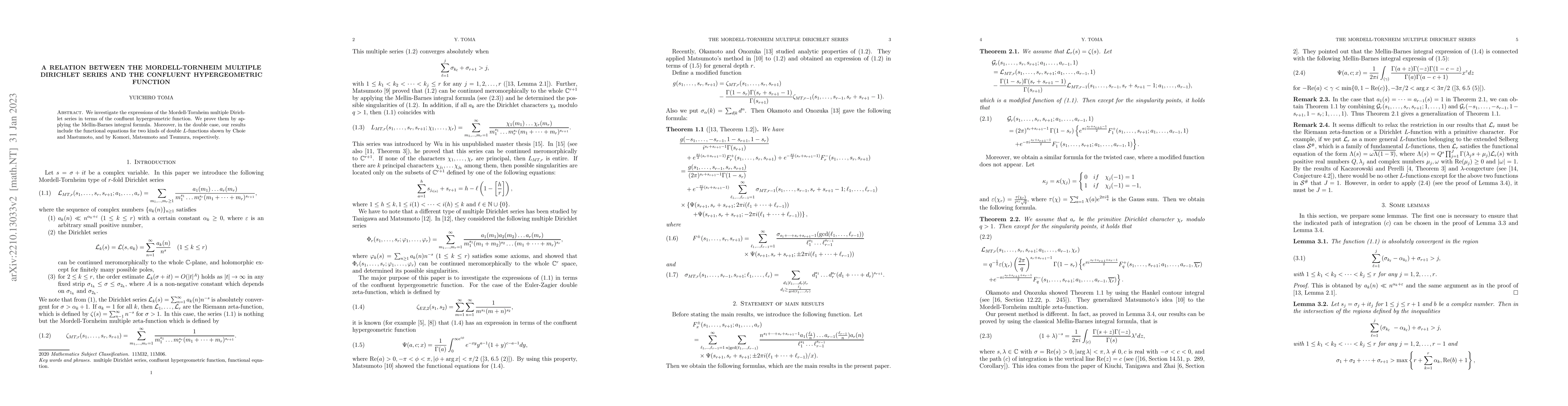 Thumbnail for A relation between the Mordell-Tornheim multiple Dirichlet series and
  the confluent hypergeometric function