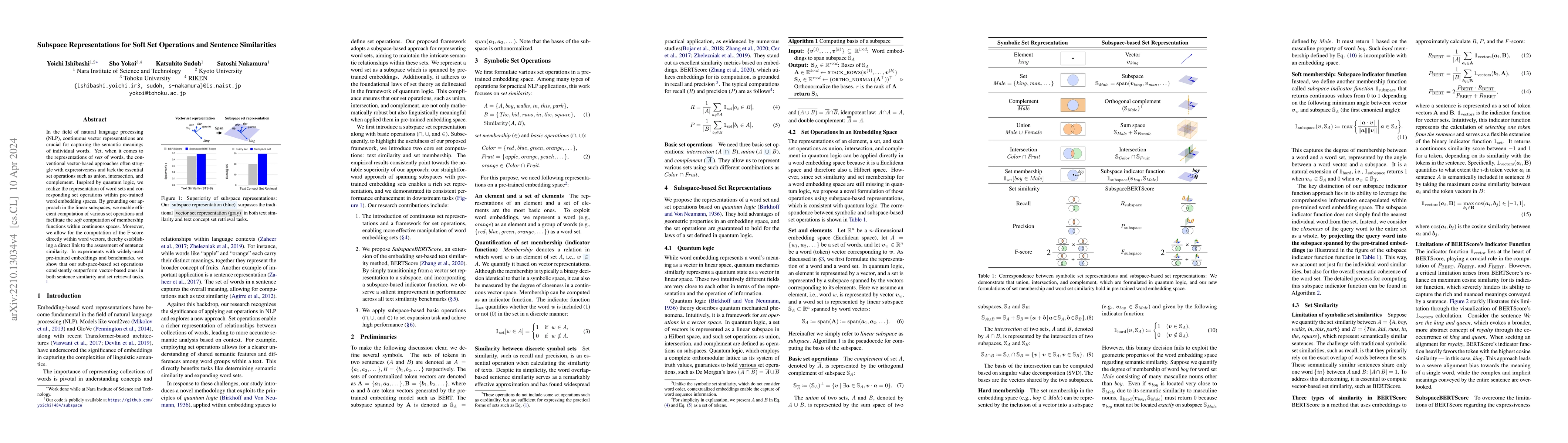 Thumbnail for Subspace Representations for Soft Set Operations and Sentence
  Similarities