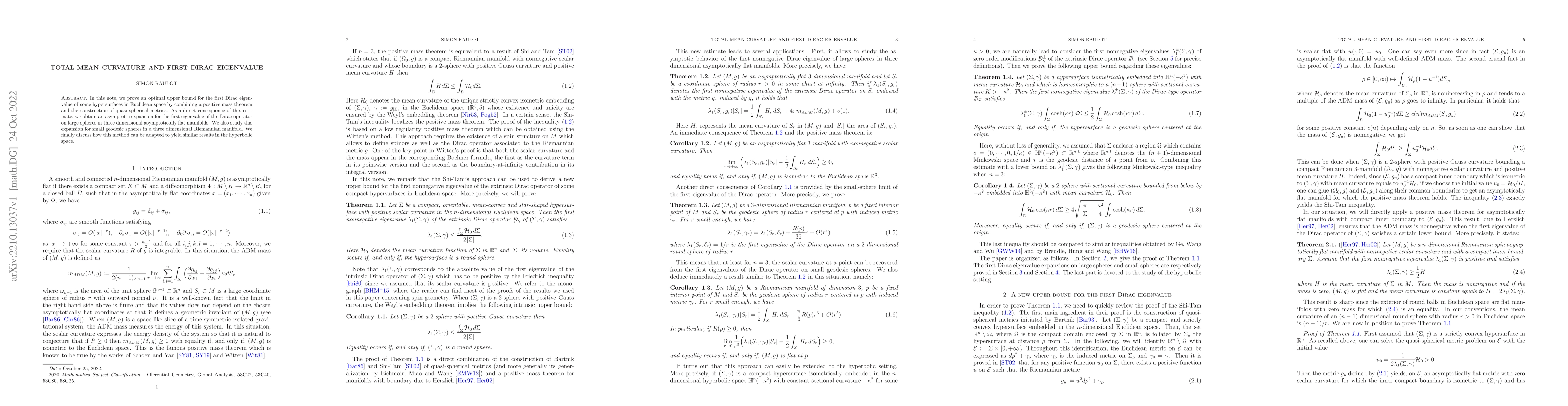 Thumbnail for Total mean curvature and first Dirac eigenvalue
