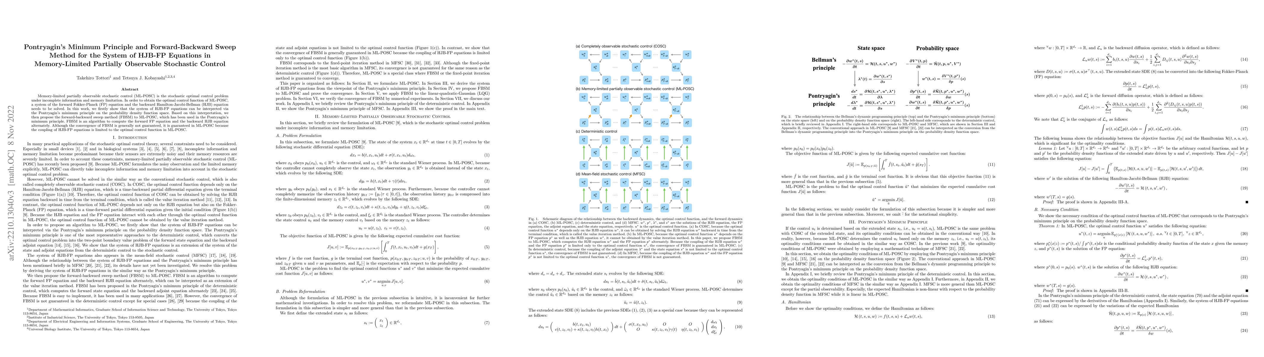 Thumbnail for Pontryagin's Minimum Principle and Forward-Backward Sweep Method for the
  System of HJB-FP Equations in Memory-Limited Partially Observable Stochastic
  Control