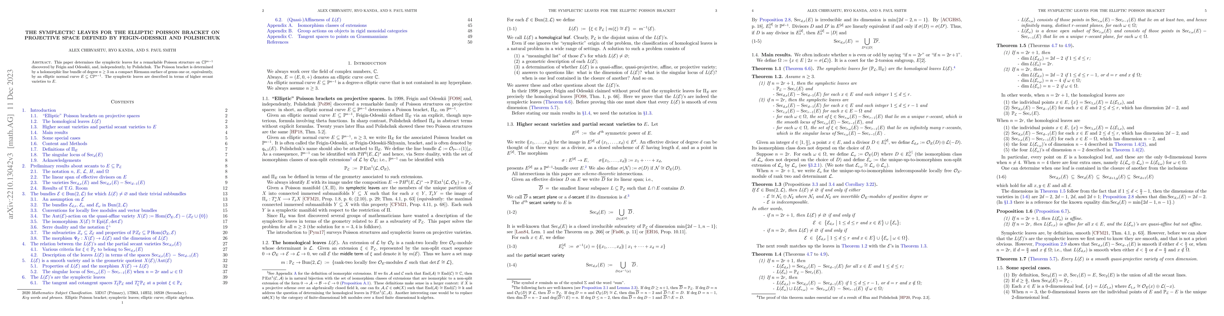 Thumbnail for The symplectic leaves for the elliptic Poisson bracket on projective
  space defined by Feigin-Odesskii and Polishchuk