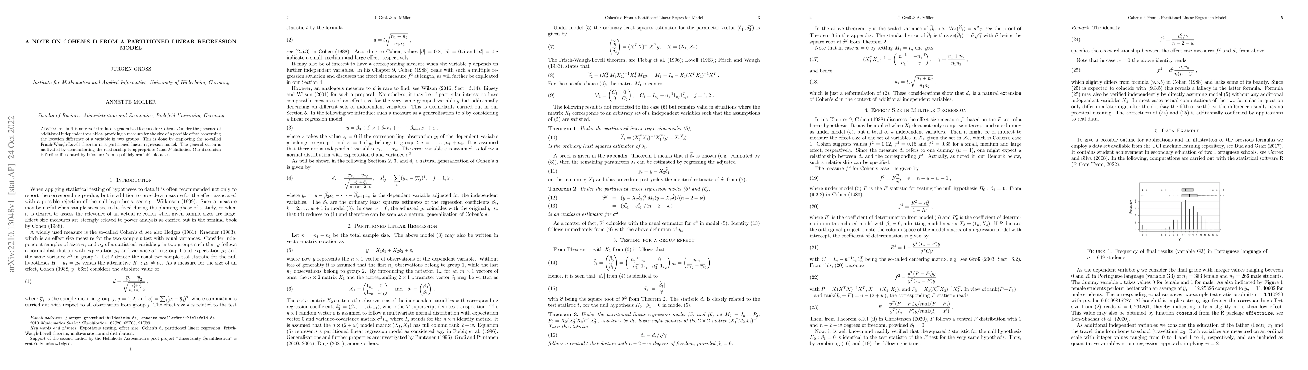 Thumbnail for A Note on Cohen's d From a Partitioned Linear Regression Model