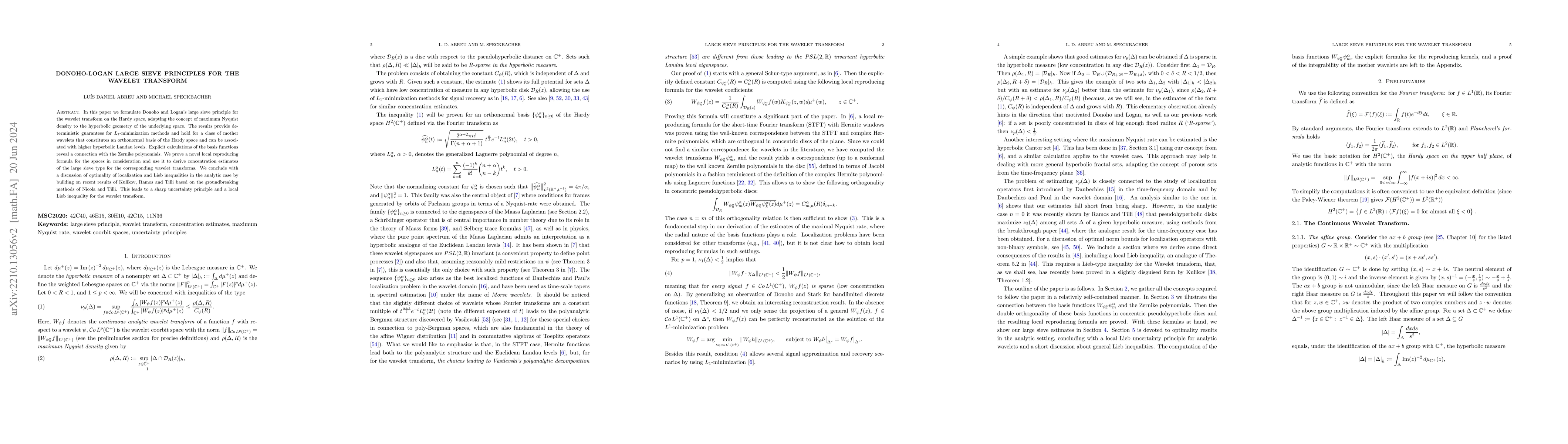 Thumbnail for Donoho-Logan large sieve principles for the wavelet transform