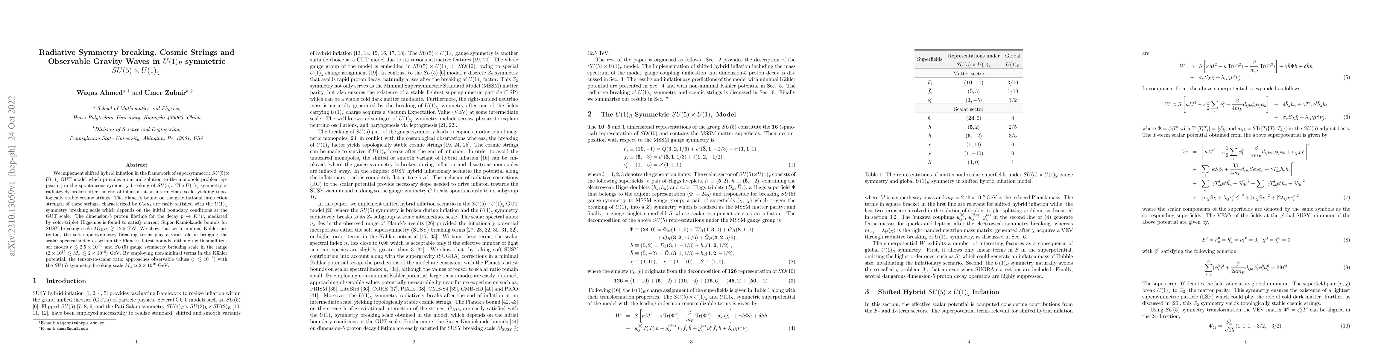 Thumbnail for Radiative Symmetry breaking, Cosmic Strings and Observable Gravity Waves
  in $U(1)_R$ symmetric $SU(5) \times U(1)_{\chi}$