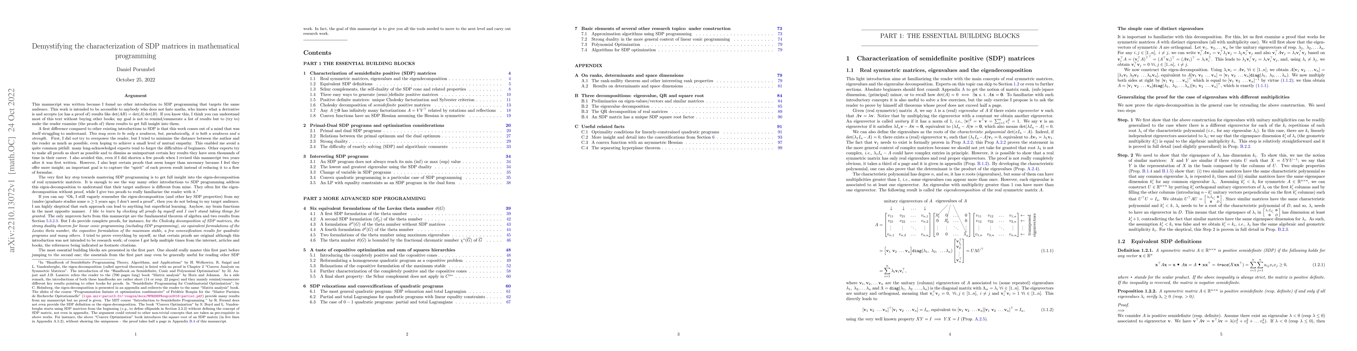 Thumbnail for Demystifying the characterization of SDP matrices in mathematical
  programming