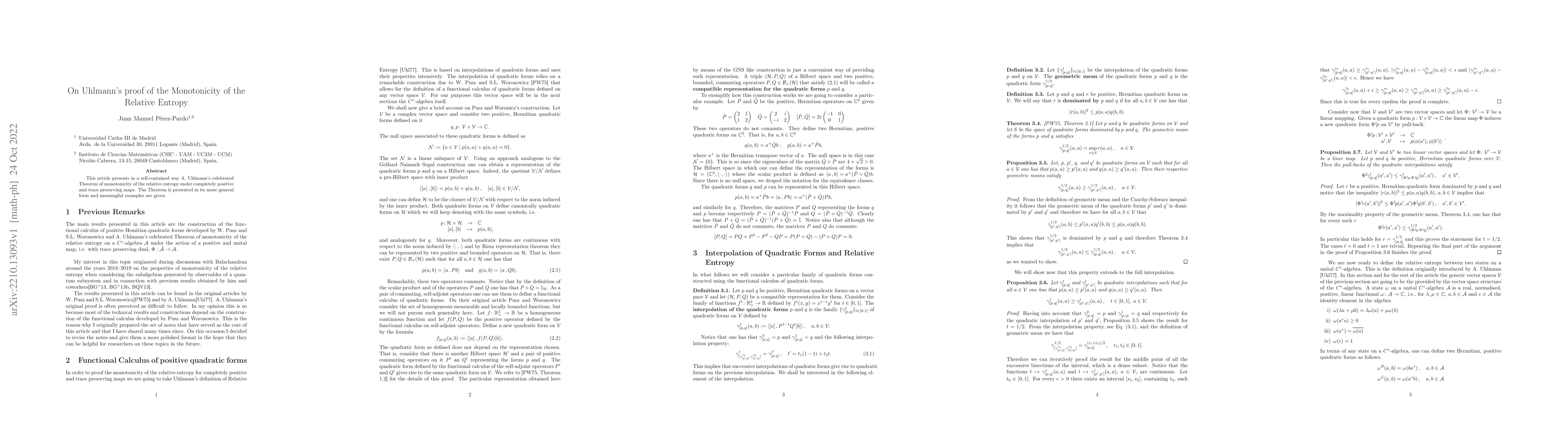 Thumbnail for On Uhlmann's proof of the Monotonicity of the Relative Entropy