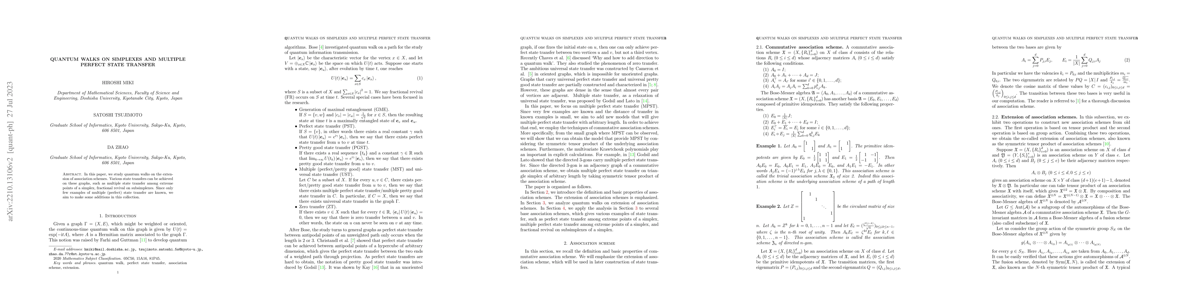 Thumbnail for Quantum walks on simplexes and multiple perfect state transfer