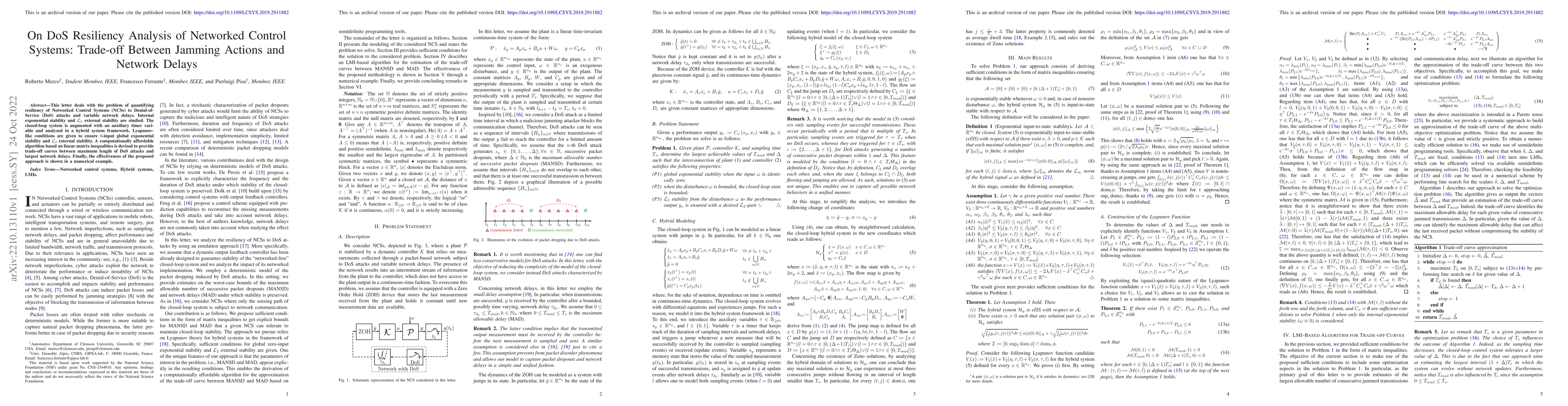 Thumbnail for On DoS Resiliency Analysis of Networked Control Systems: Trade-Off
  Between Jamming Actions and Network Delays