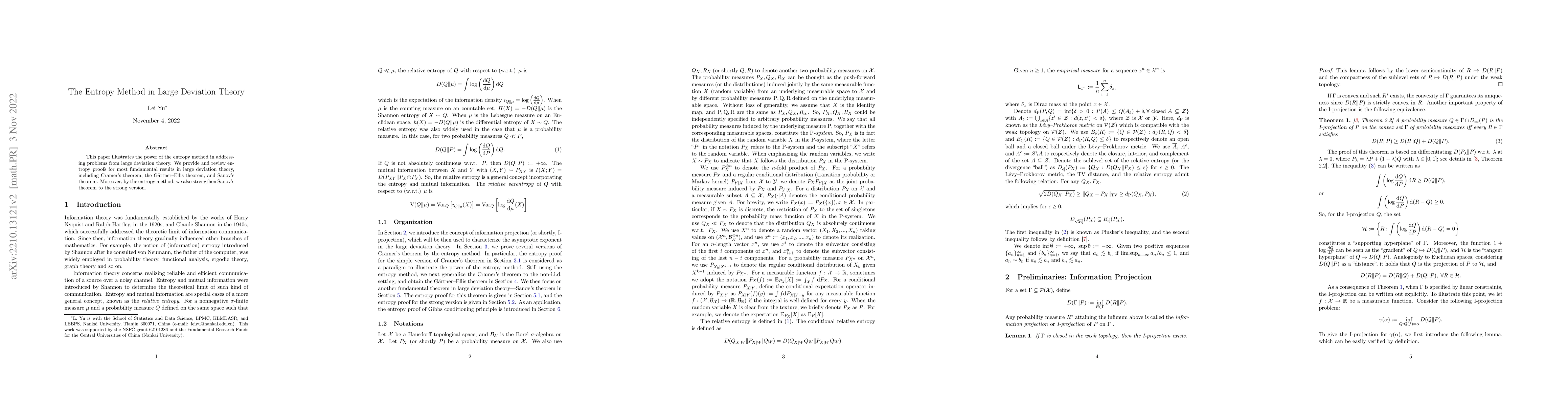 Thumbnail for The Entropy Method in Large Deviation Theory