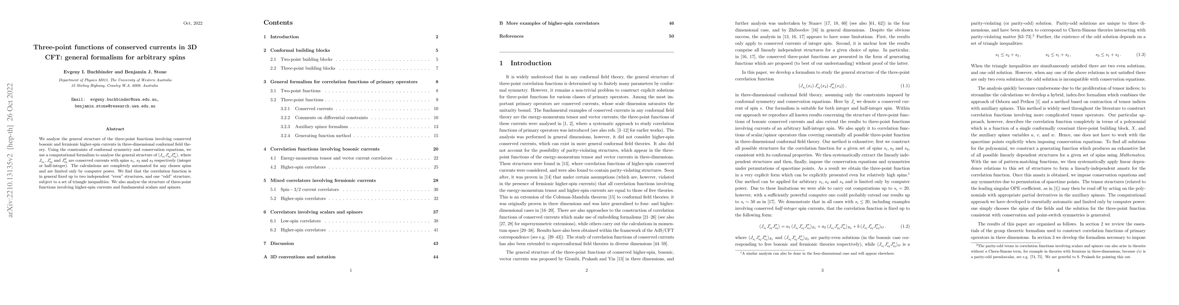 Thumbnail for Three-point functions of conserved currents in 3D CFT: general formalism
  for arbitrary spins