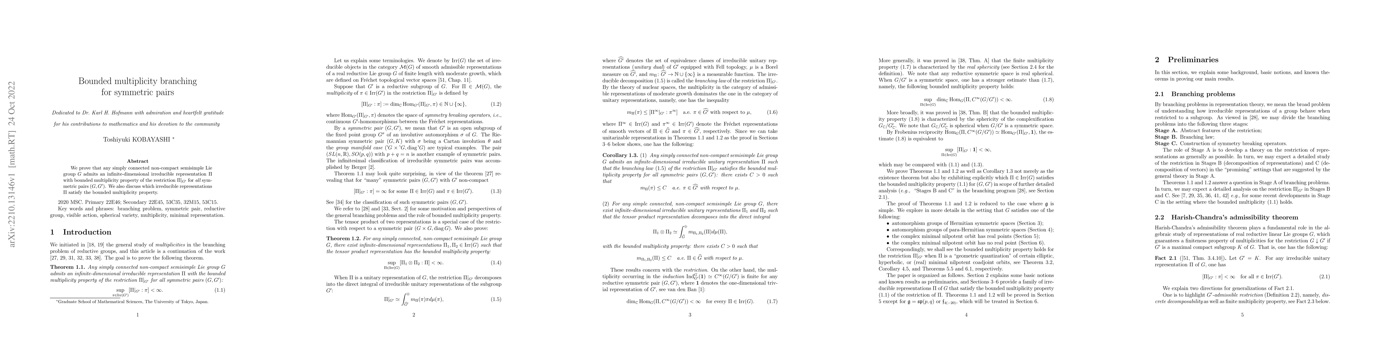 Thumbnail for Bounded multiplicity branching for symmetric pairs