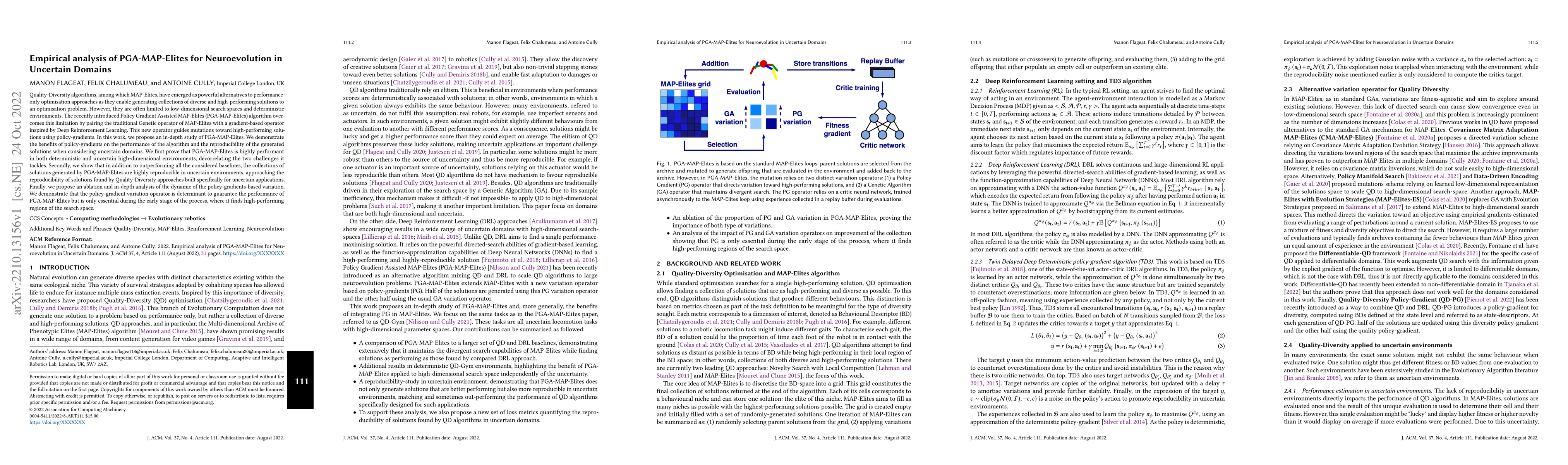 Thumbnail for Empirical analysis of PGA-MAP-Elites for Neuroevolution in Uncertain
  Domains