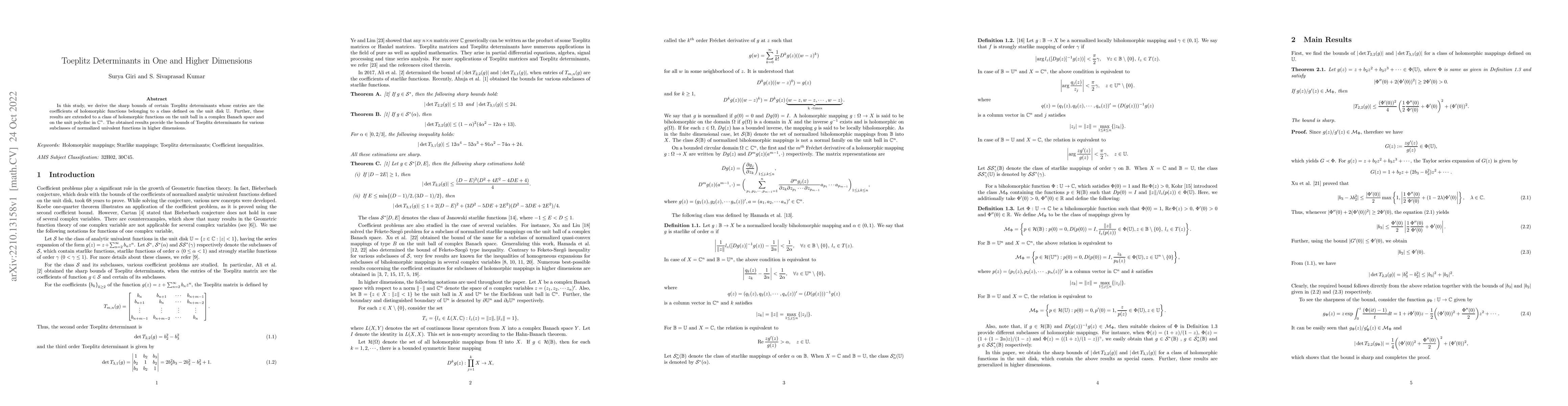 Thumbnail for Toeplitz Determinants in One and Higher Dimensions