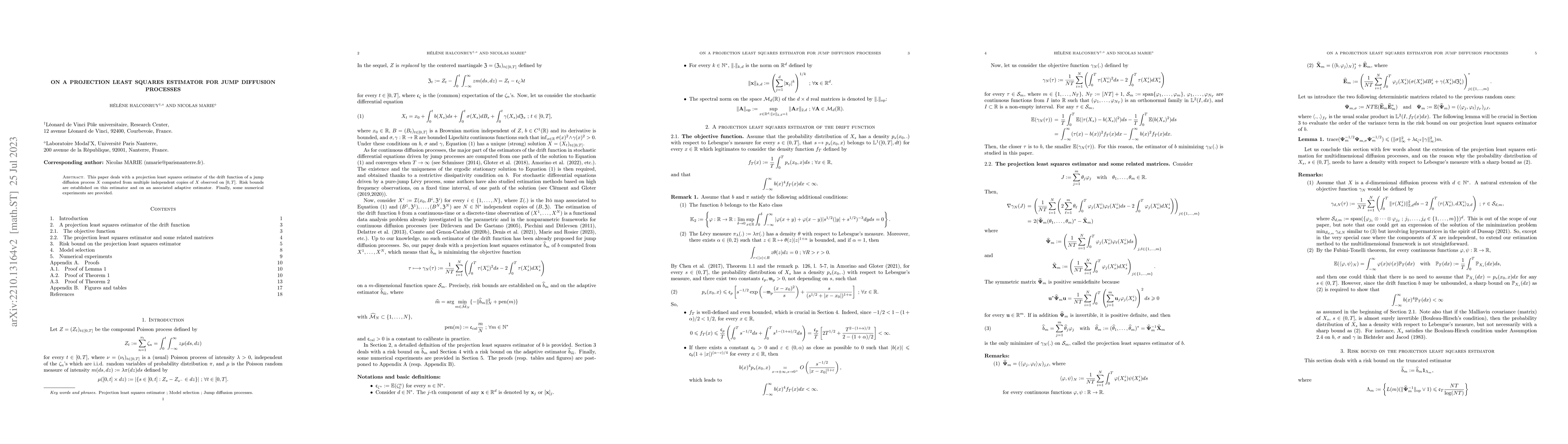 Thumbnail for On a Projection Least Squares Estimator for Jump Diffusion Processes