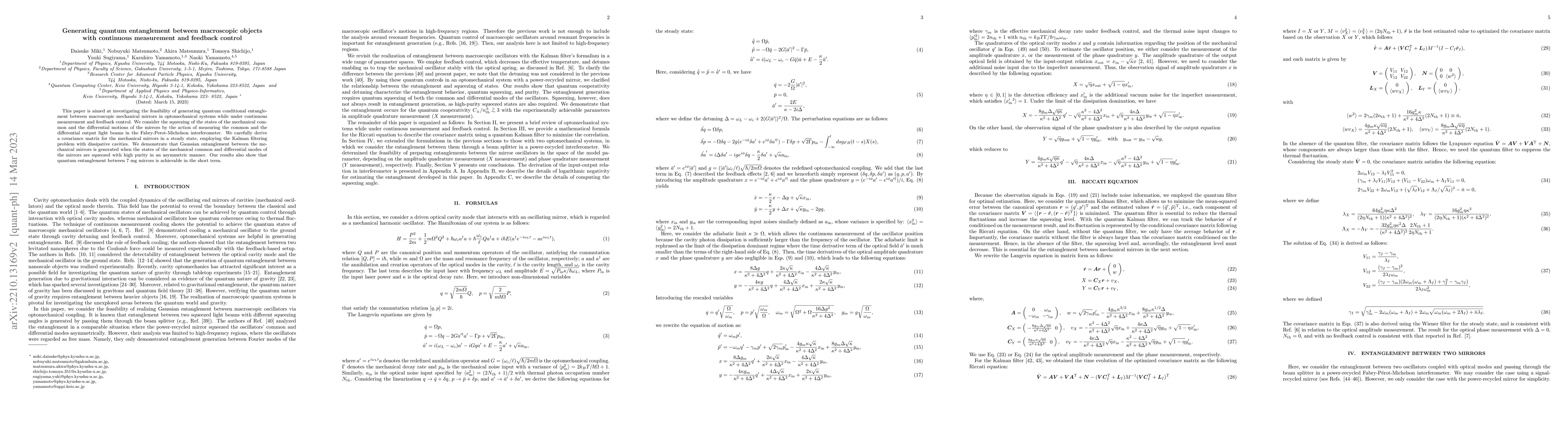 Thumbnail for Generating quantum entanglement between macroscopic objects with
  continuous measurement and feedback control