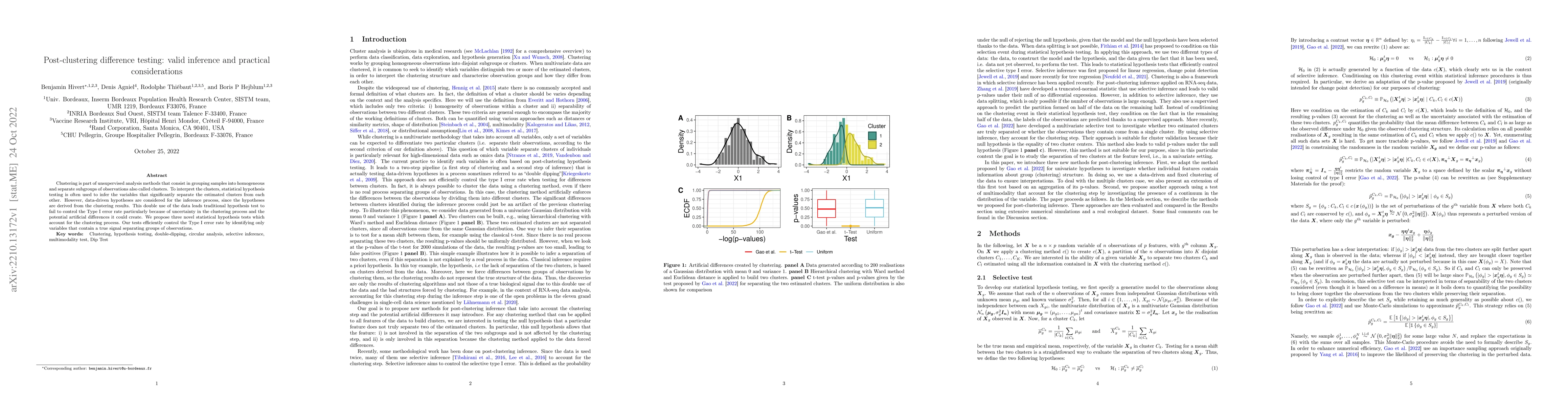 Thumbnail for Post-clustering difference testing: valid inference and practical
  considerations