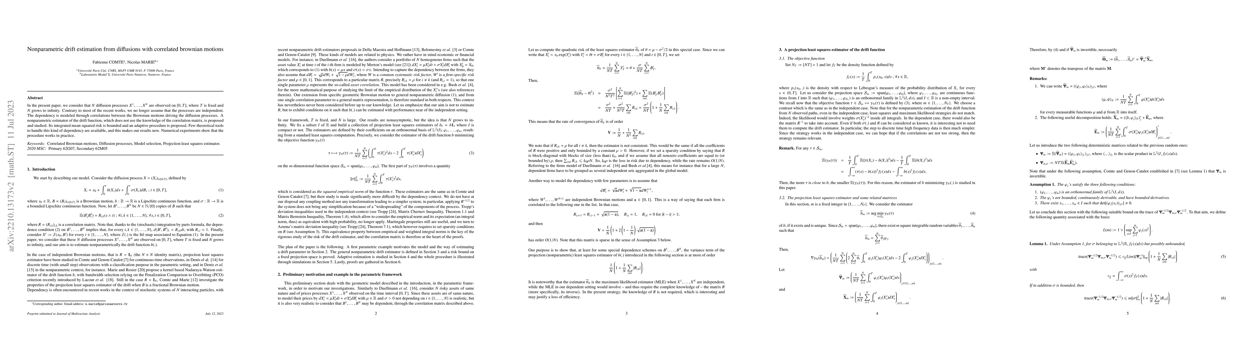 Thumbnail for Nonparametric Drift Estimation from Diffusions with Correlated Brownian
  Motions