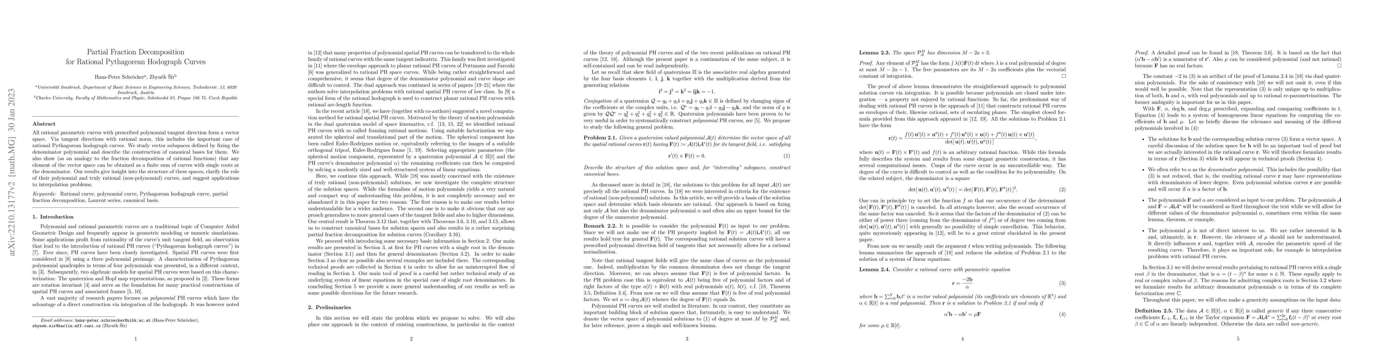 Thumbnail for Partial Fraction Decomposition for Rational Pythagorean Hodograph Curves