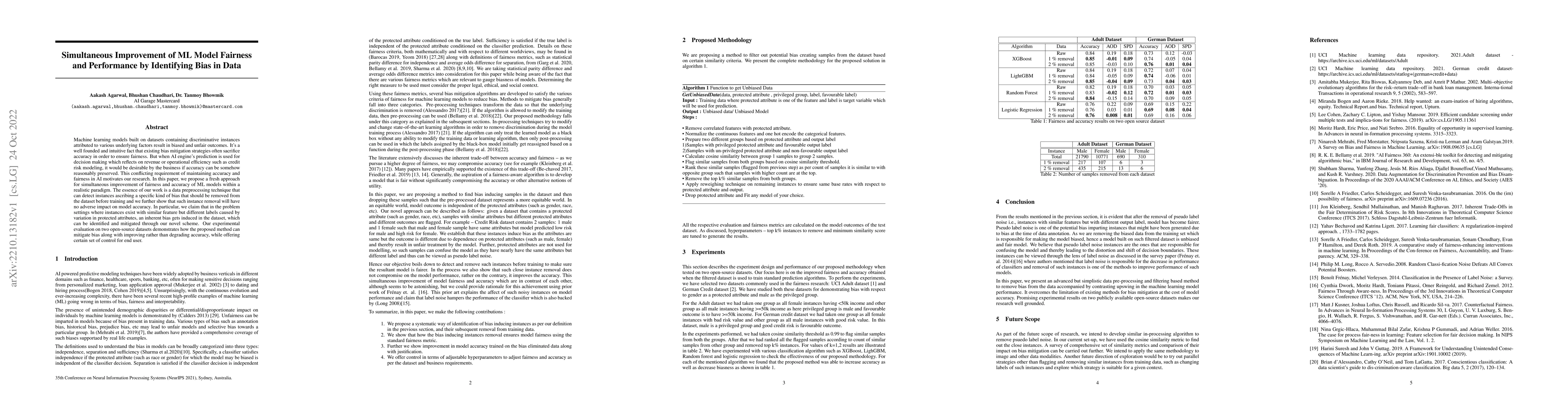 Thumbnail for Simultaneous Improvement of ML Model Fairness and Performance by
  Identifying Bias in Data