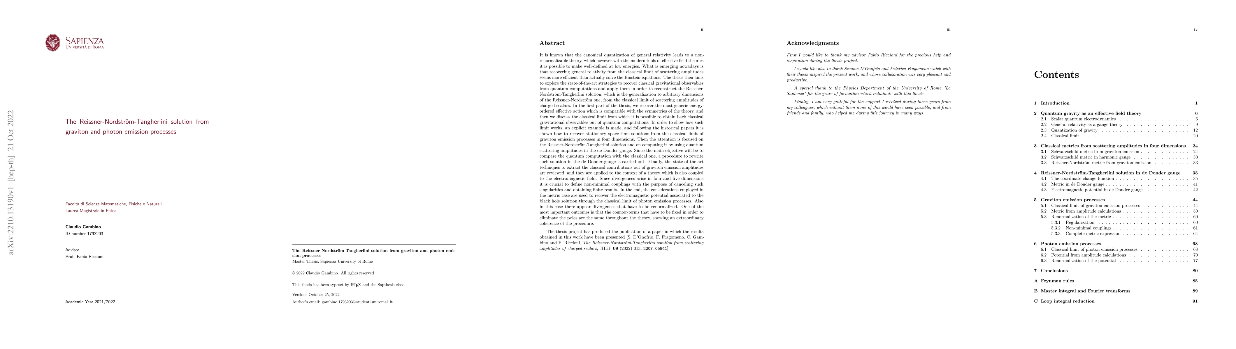 Thumbnail for The Reissner-Nordstr\"om-Tangherlini solution from graviton and photon
  emission processes