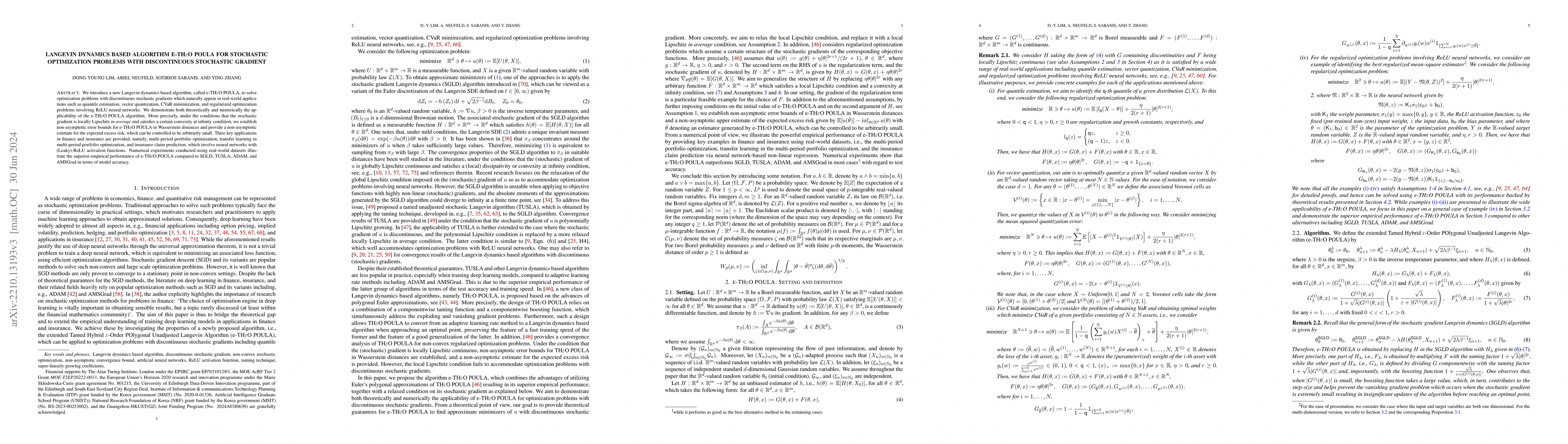Thumbnail for Langevin dynamics based algorithm e-TH$\varepsilon$O POULA for
  stochastic optimization problems with discontinuous stochastic gradient