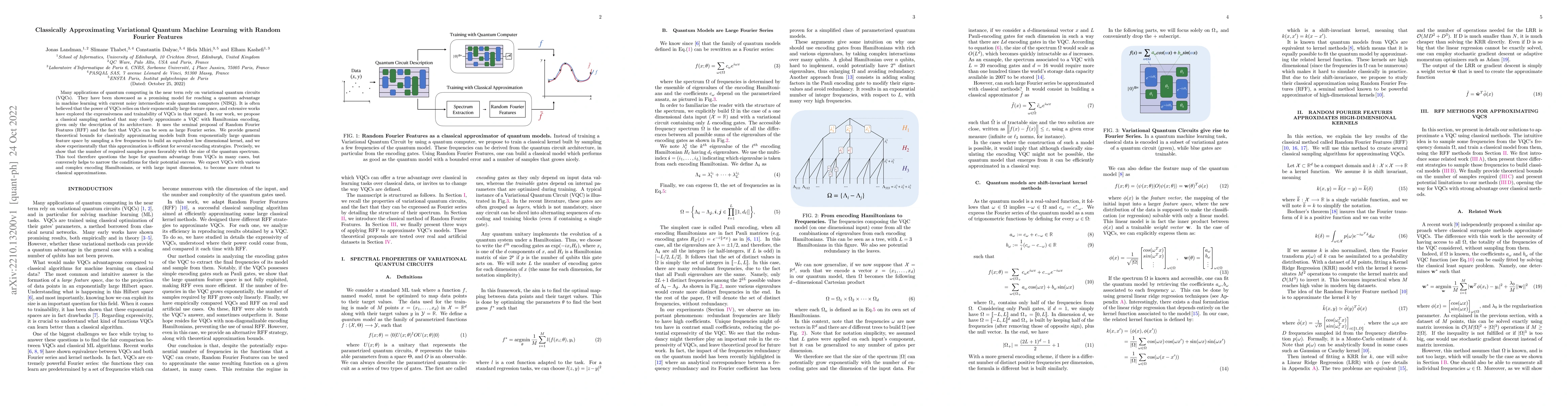 Thumbnail for Classically Approximating Variational Quantum Machine Learning with
  Random Fourier Features