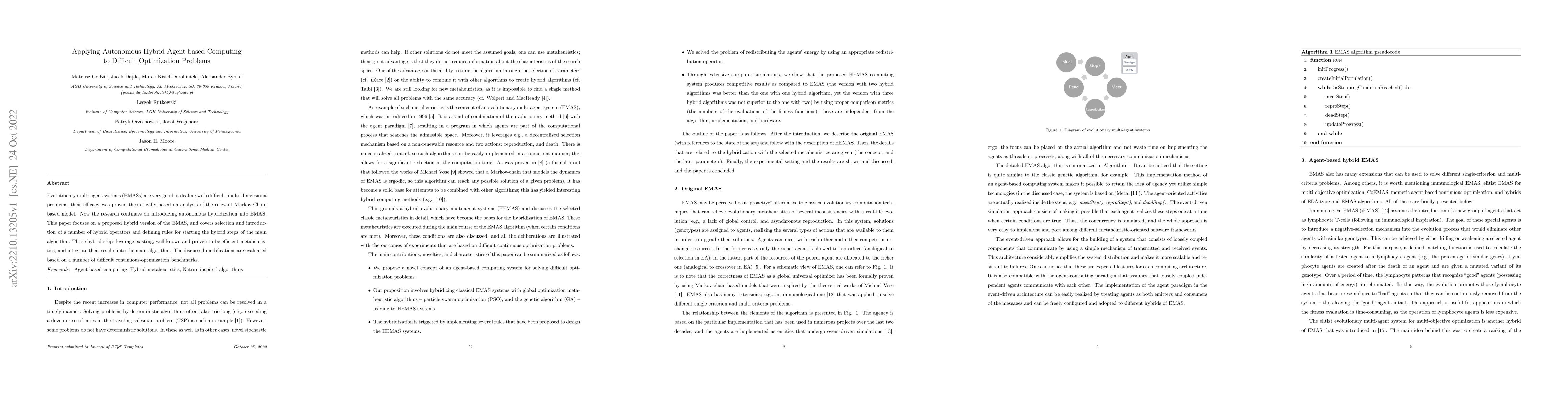 Thumbnail for Applying Autonomous Hybrid Agent-based Computing to Difficult
  Optimization Problems