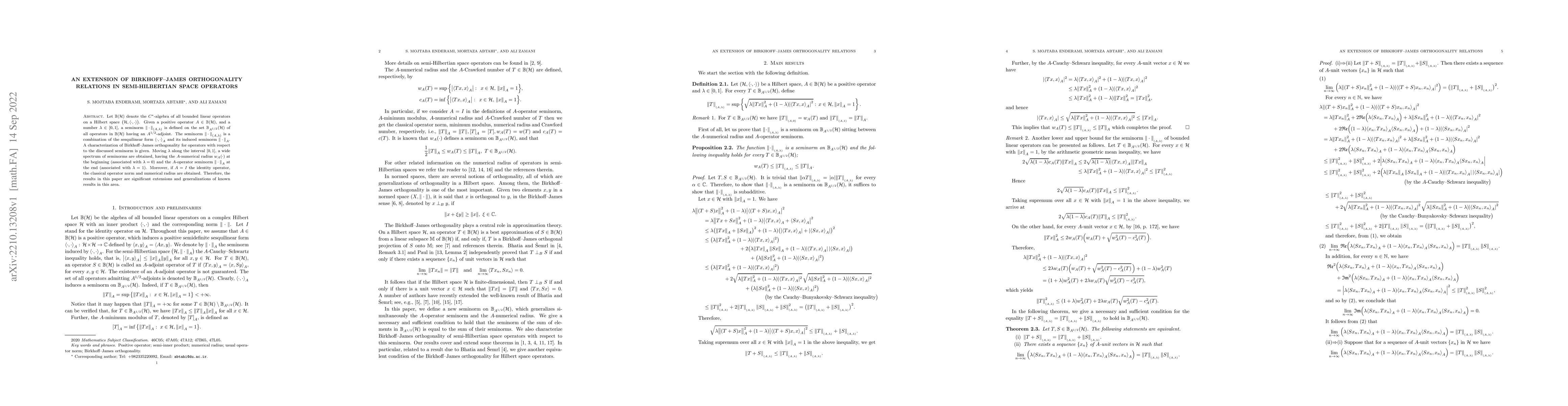 Thumbnail for An extension of Birkhoff--James orthogonality relations in
  semi-Hilbertian space operators