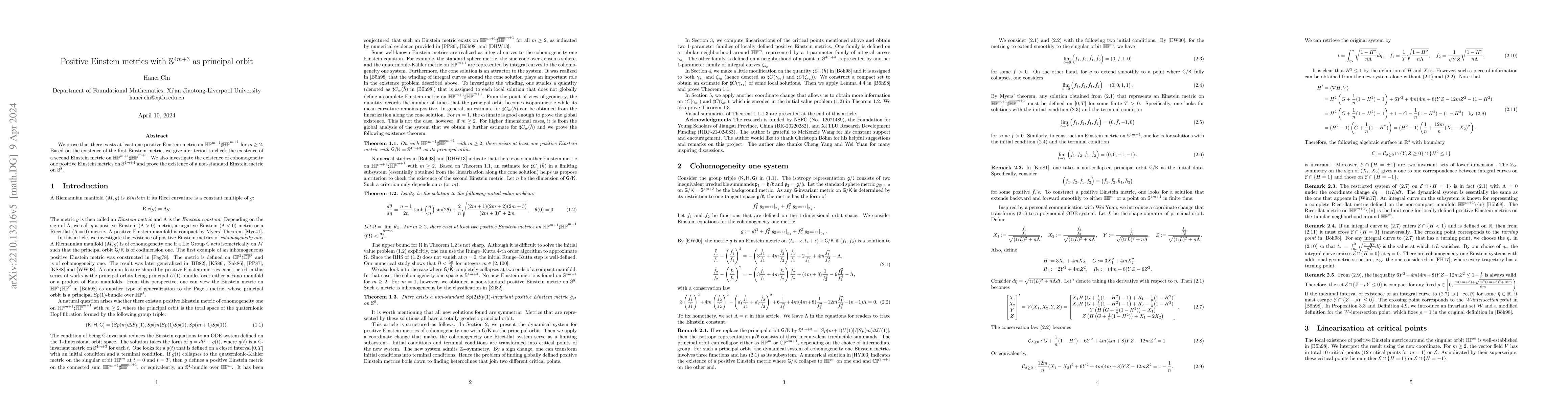 Thumbnail for Positive Einstein Metrics with $\mathbb{S}^{4m+3}$ as Principal Orbit