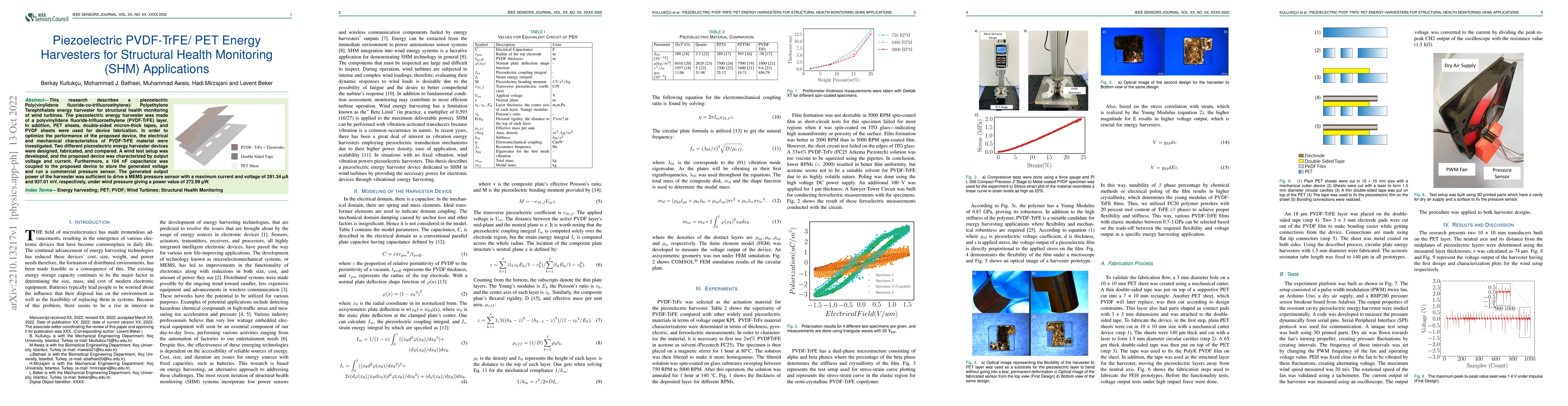 Thumbnail for Piezoelectric PVDF-TrFE/ PET Energy Harvesters for Structural Health
  Monitoring (SHM) Applications