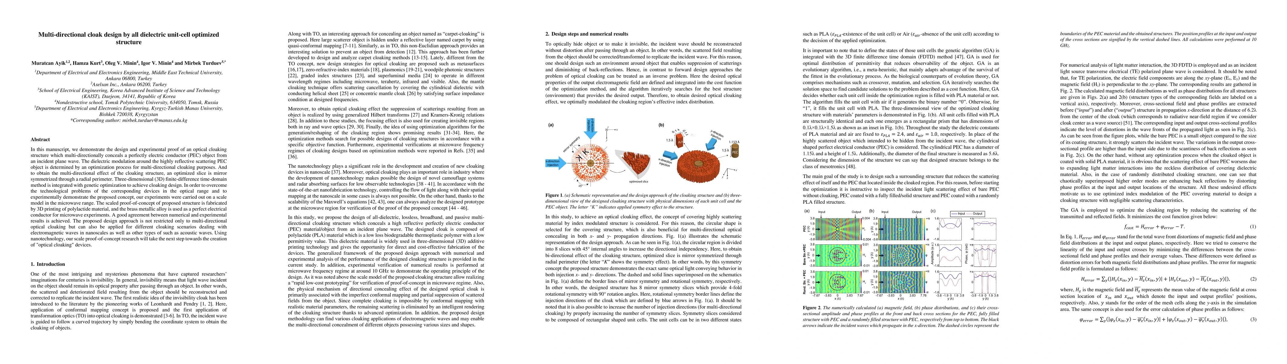 Thumbnail for Multi-directional cloak design by all dielectric unit-cell optimized
  structure