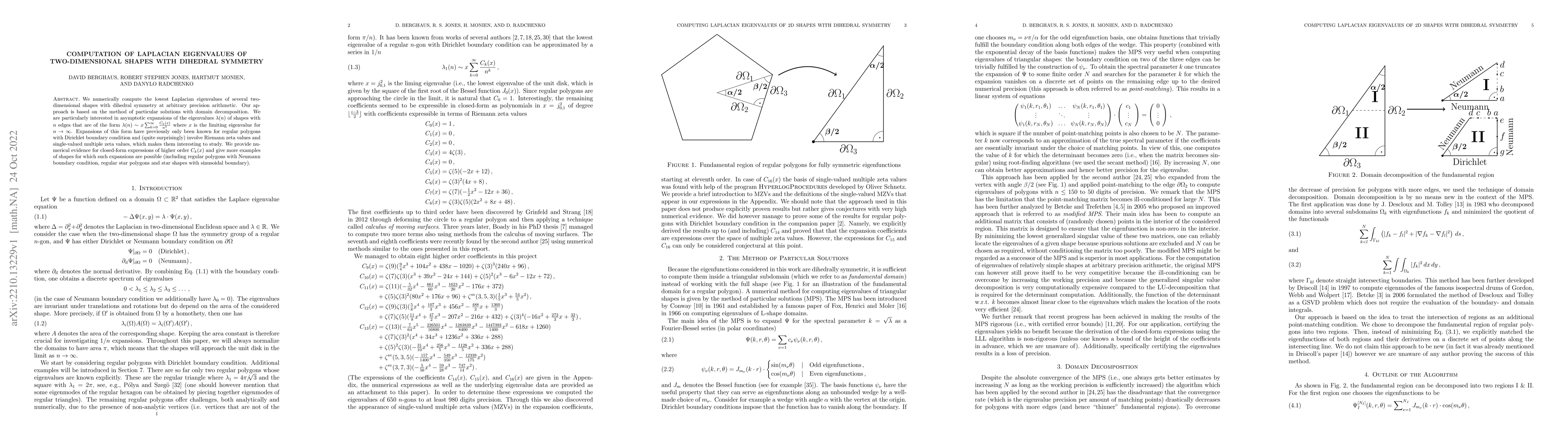 Thumbnail for Computation of Laplacian eigenvalues of two-dimensional shapes with
  dihedral symmetry