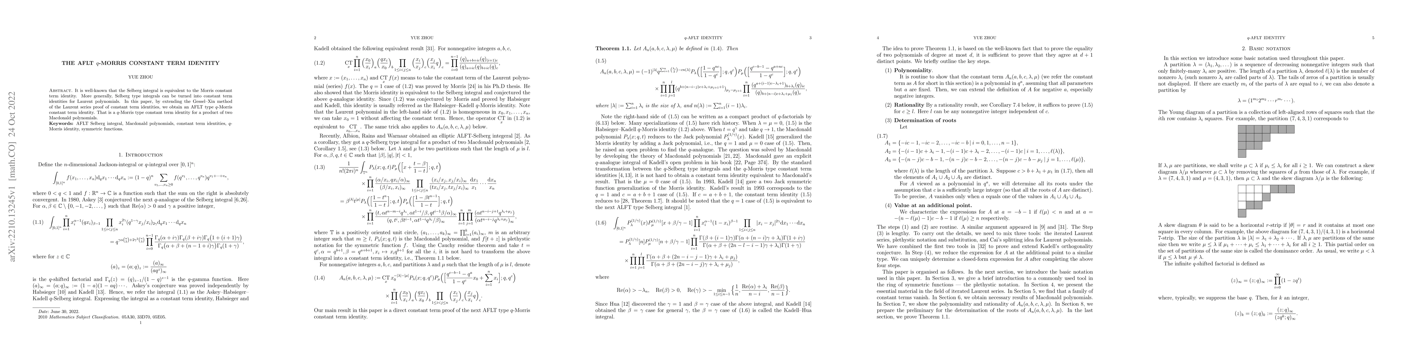 Thumbnail for The AFLT $q$-Morris constant term identity