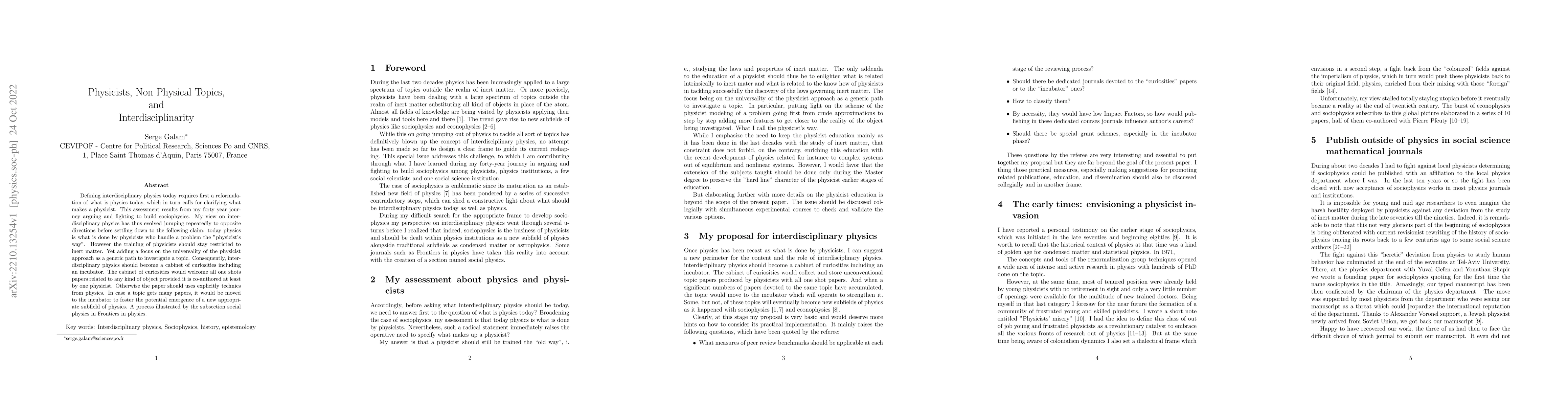 Thumbnail for Physicists, Non Physical Topics, and Interdisciplinarity
