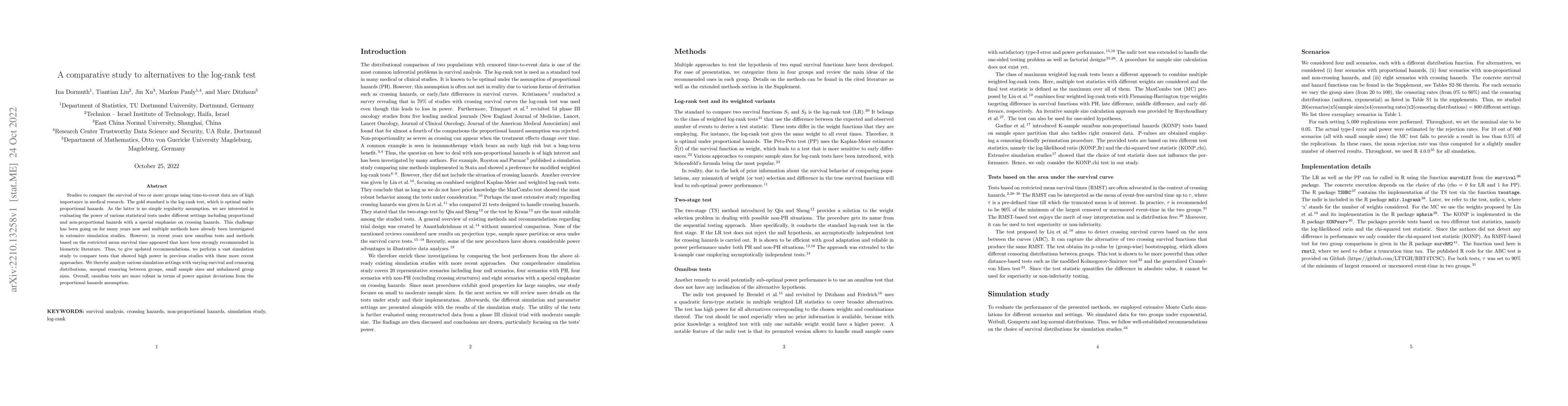 Thumbnail for A comparative study to alternatives to the log-rank test