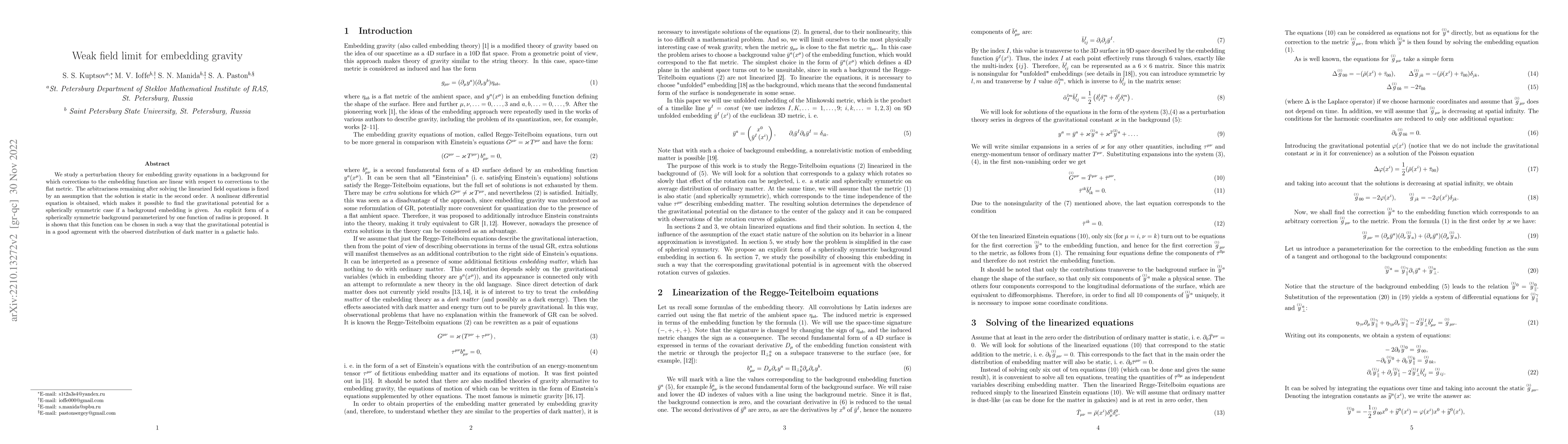 Thumbnail for Weak field limit for embedding gravity