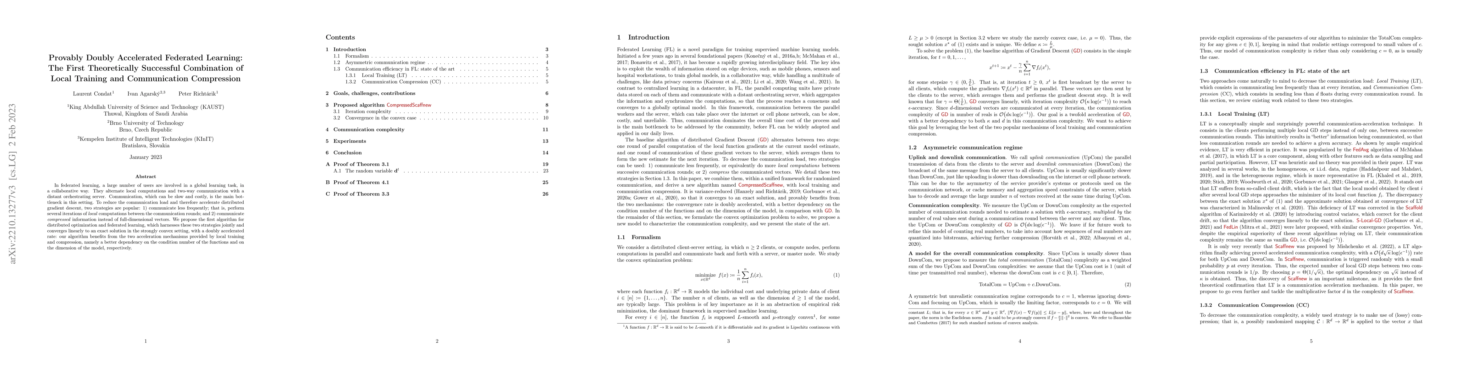 Thumbnail for Provably Doubly Accelerated Federated Learning: The First Theoretically
  Successful Combination of Local Training and Communication Compression