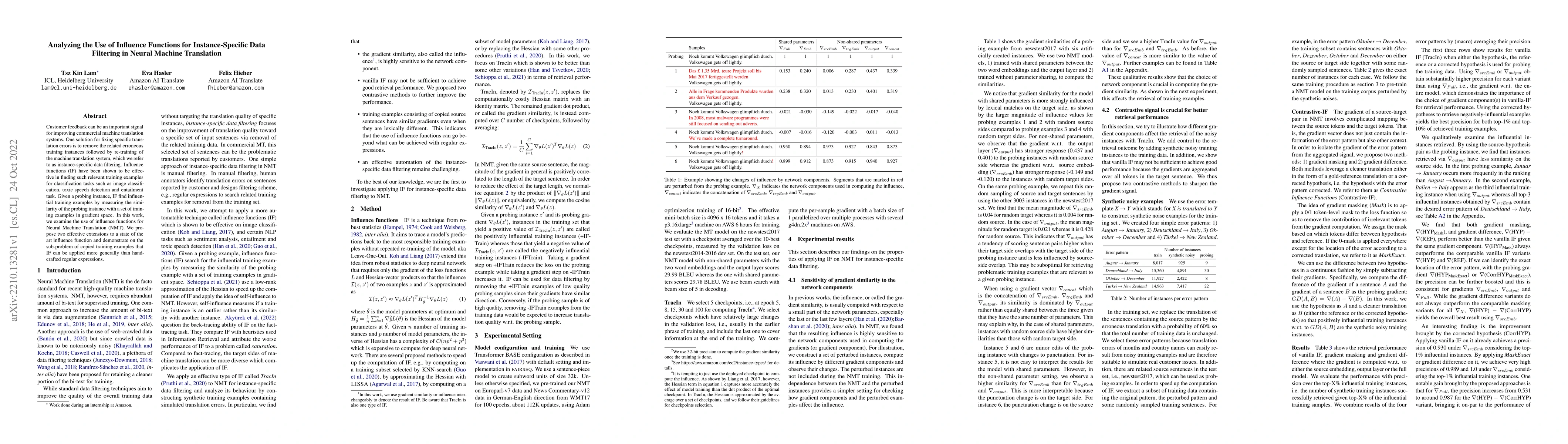 Thumbnail for Analyzing the Use of Influence Functions for Instance-Specific Data
  Filtering in Neural Machine Translation