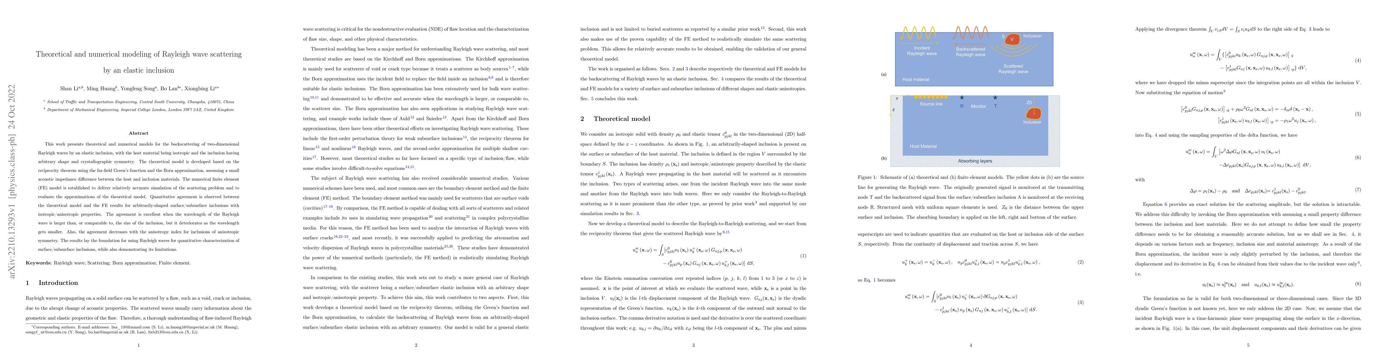 Thumbnail for Theoretical and numerical modeling of Rayleigh wave scattering by an
  elastic inclusion