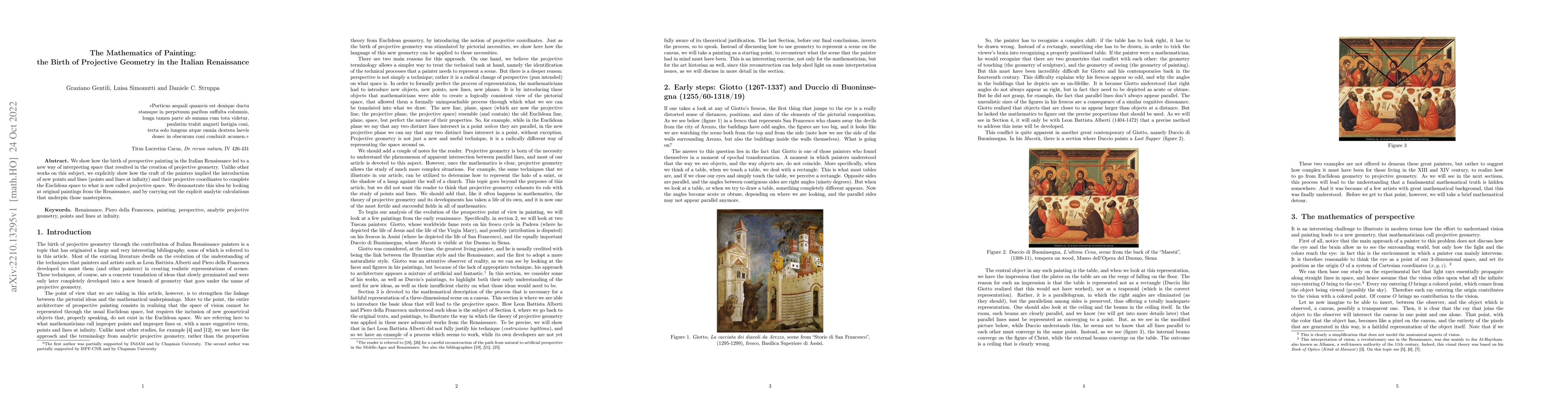 Thumbnail for The Mathematics of Painting: the Birth of Projective Geometry in the
  Italian Renaissance