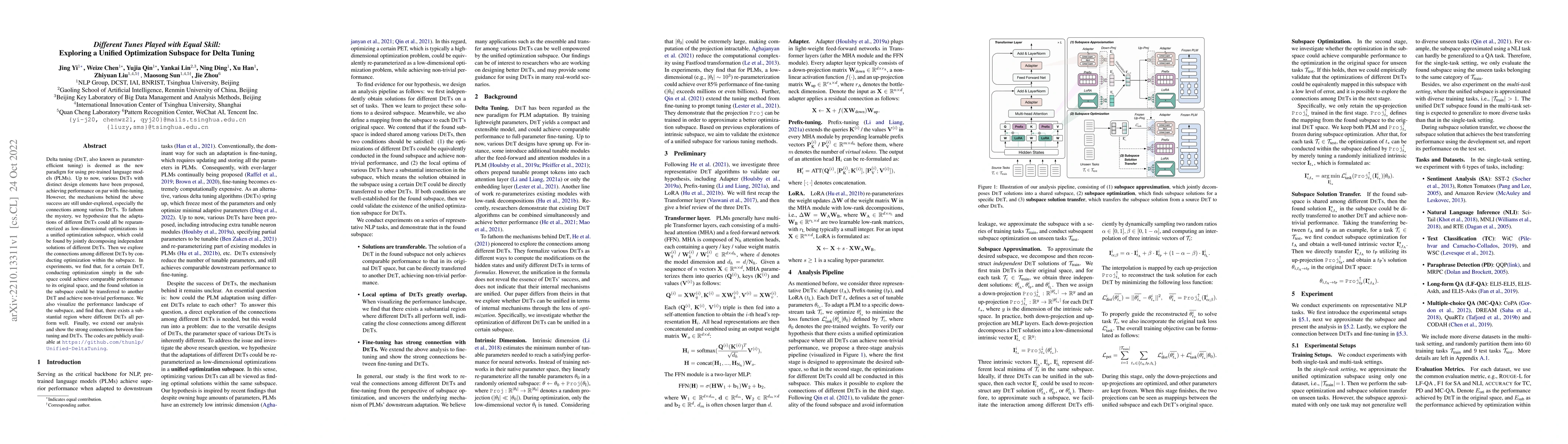 Thumbnail for Different Tunes Played with Equal Skill: Exploring a Unified
  Optimization Subspace for Delta Tuning