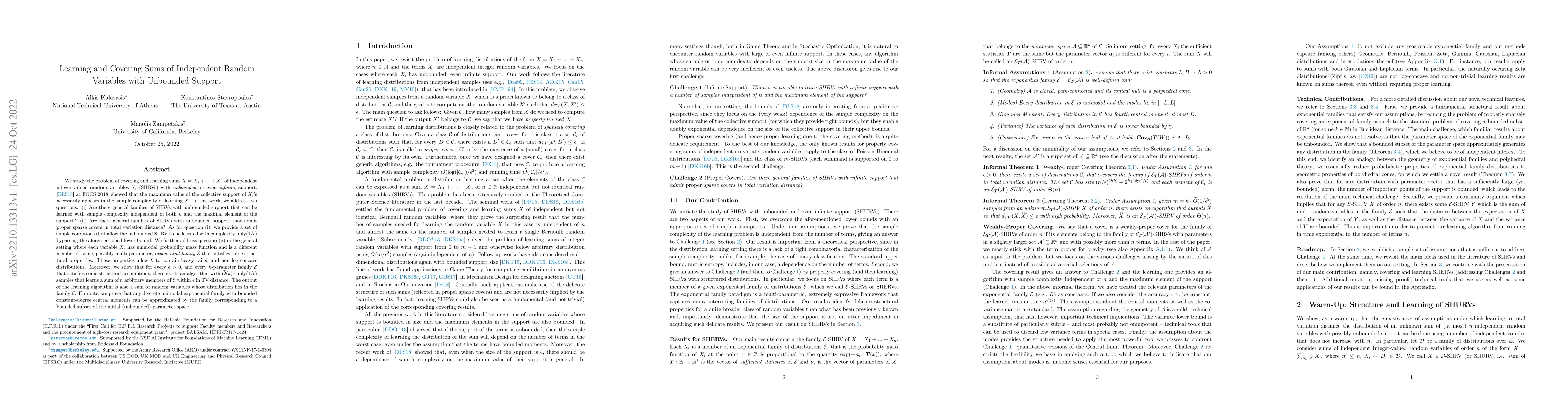 Thumbnail for Learning and Covering Sums of Independent Random Variables with
  Unbounded Support