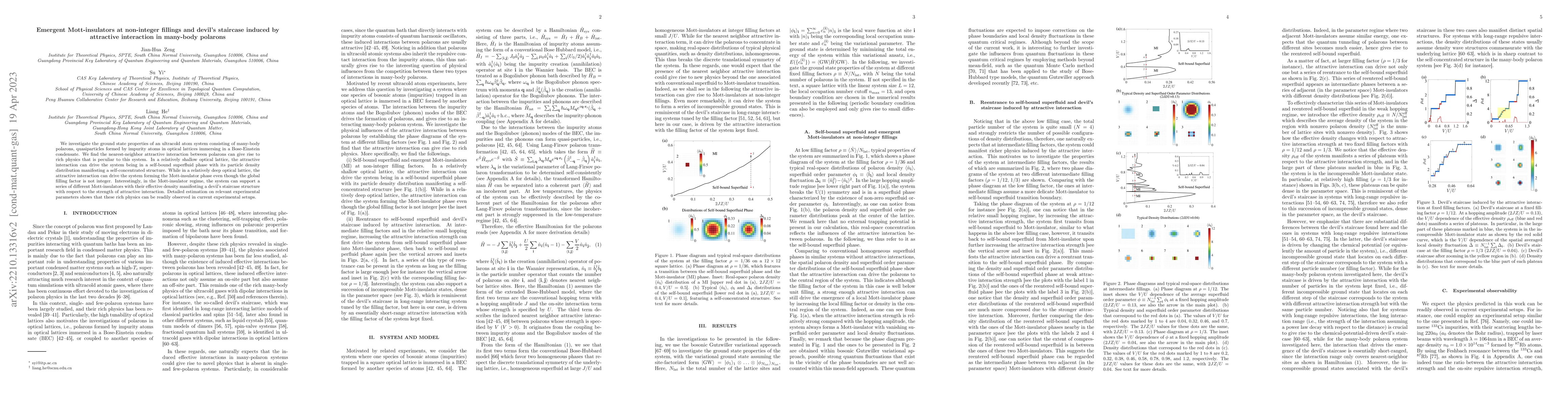 Thumbnail for Emergent Mott-insulators at non-integer fillings and devil's staircase
  induced by attractive interaction in many-body polarons