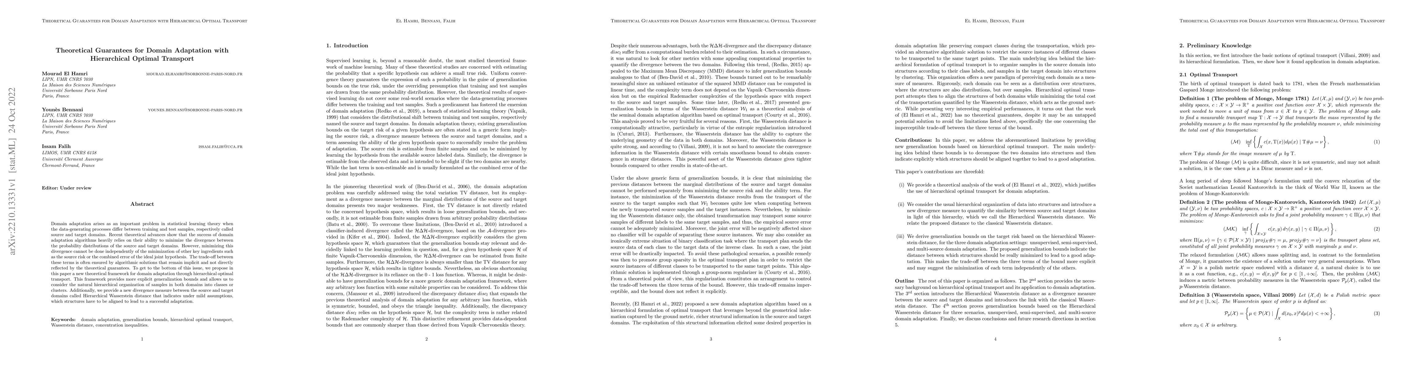 Thumbnail for Theoretical Guarantees for Domain Adaptation with Hierarchical Optimal
  Transport
