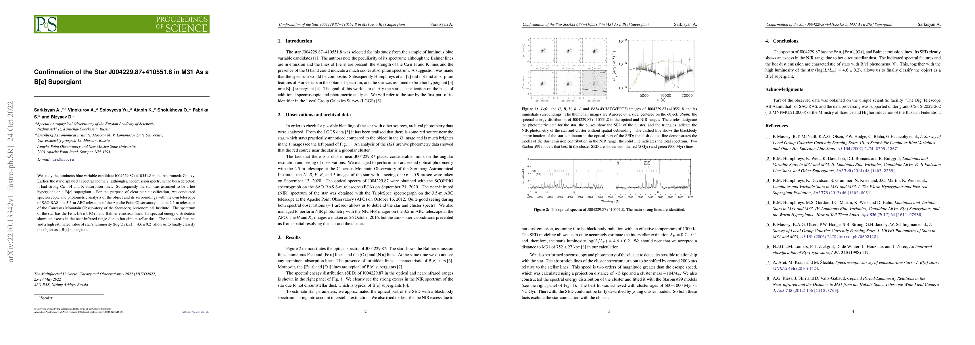 Thumbnail for Confirmation of the star J004229.87+410551.8 in M31 as a B[e] supergiant