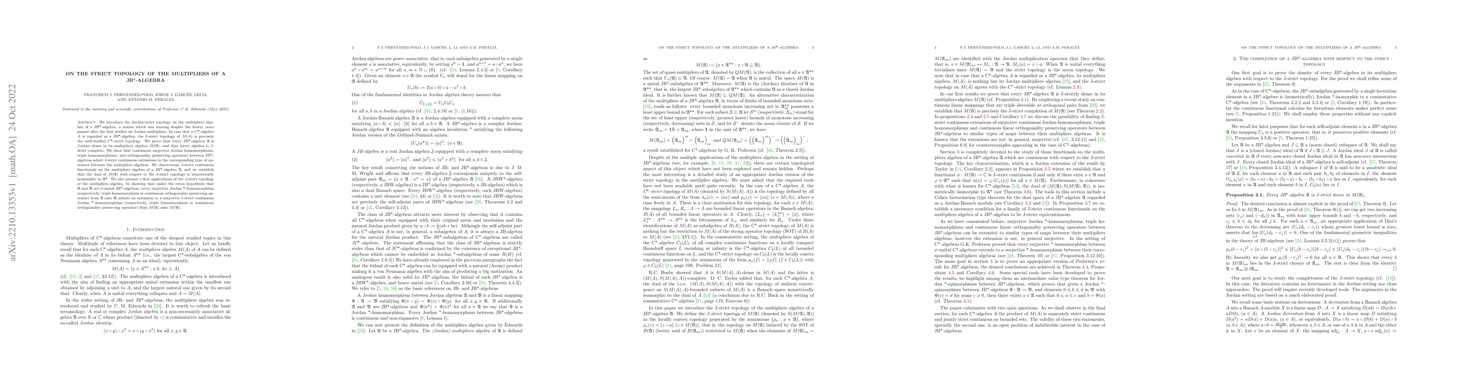 Thumbnail for On the strict topology of the multipliers of a JB$^*$-algebra